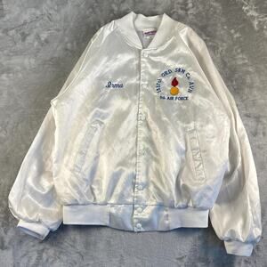 Vintage Hartwell Satin Jacket Mens Large White 5th Air Force Embroidered USA